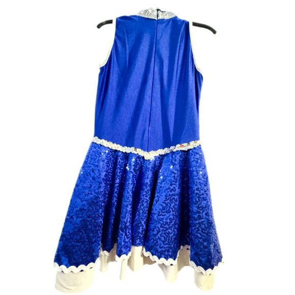 Girls Dance Cheerleading Dress Blue Sequin Ballet Costume Performance Outfit - Picture 3 of 5